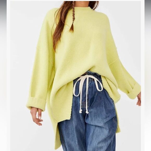 Free People Women’s Peaches High-Low Tunic Sweater Celery Green XS - Picture 5 of 13
